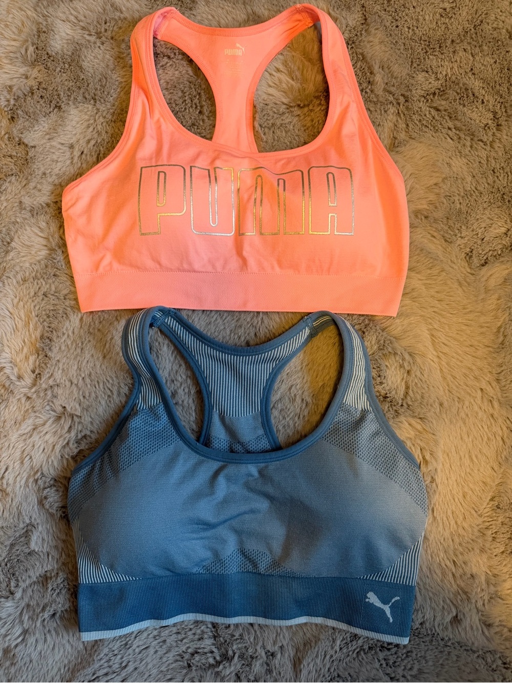 Puma Coral Pink & Slate Blue Racerback Sports Bras Duo